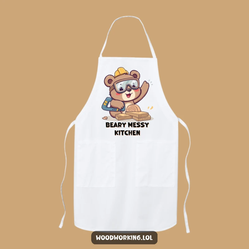 Funny Bear Sawing Apron: Chef's Humorous Gear for Happy Woodworkers