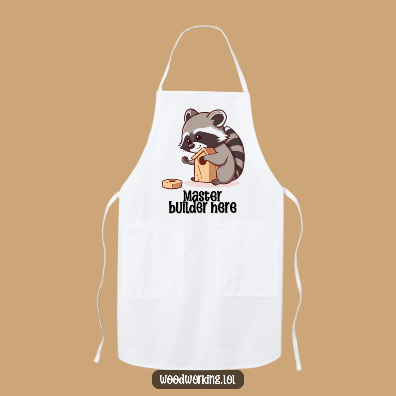 Funny Raccoon Sanding Birdhouse Apron: Curious Carpenter Kitchen Wear for Messy Projects