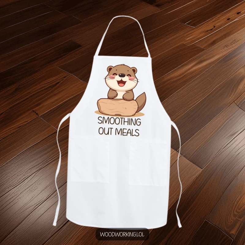 Funny otter sanding a wooden shape, making this apron a humorous and practical workshop accessory.