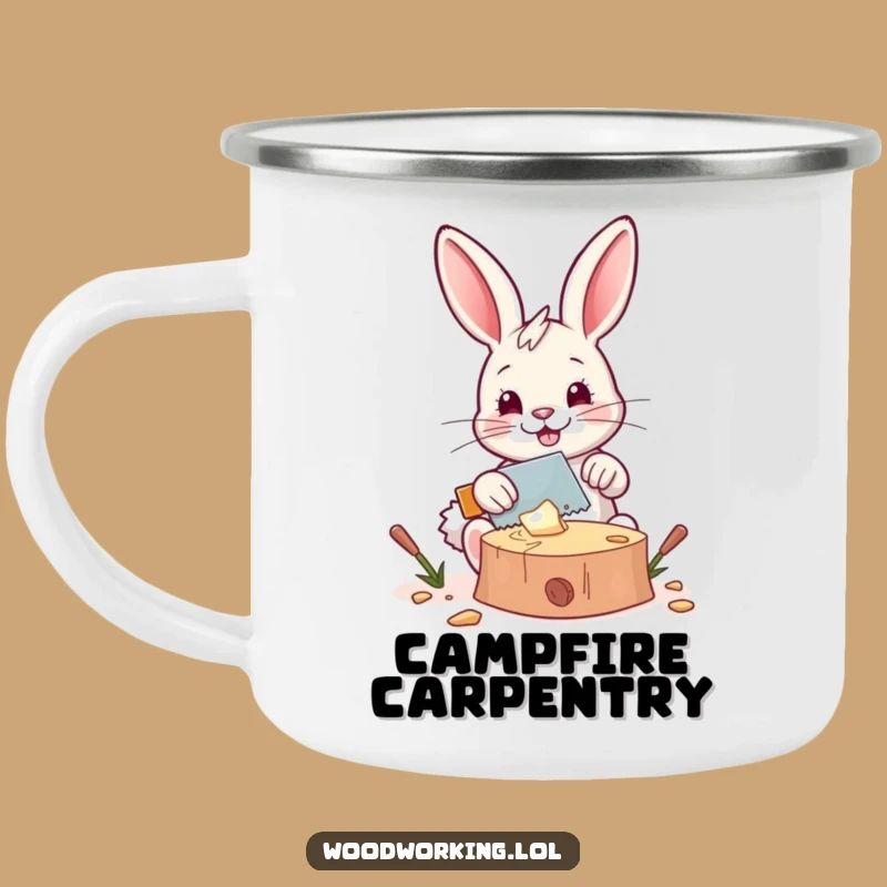 Funny Bunny Camp Mug: Cutting Wood by the Fire, Hilarious Outdoor Gift