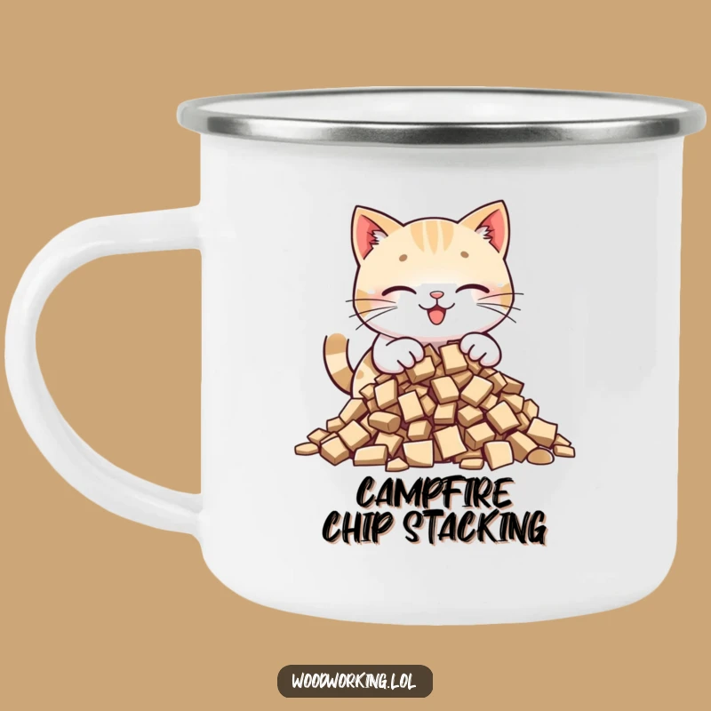 Funny Cat Wood Collector Camping Mug: Craft Your Adventures with a Piling Cat