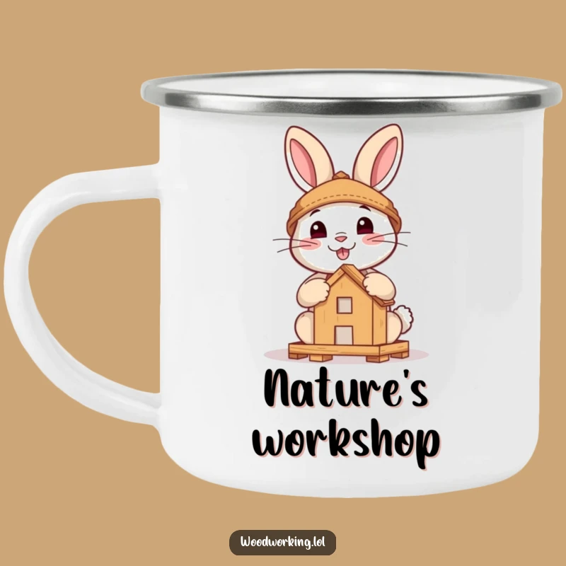 Funny Brave Rabbit Enamel Camping Mug - Outdoor Woodworking Humor Gift