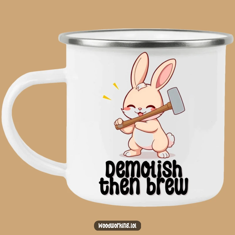 Funny Bunny Hammer Camping Mug - Rugged Cartoon Fun Gift!
