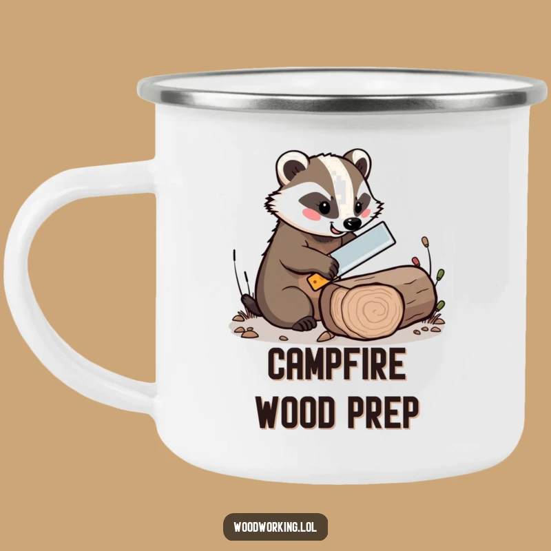 Funny Cheerful Badger Saw Camping Mug - Durable Woodland Companion