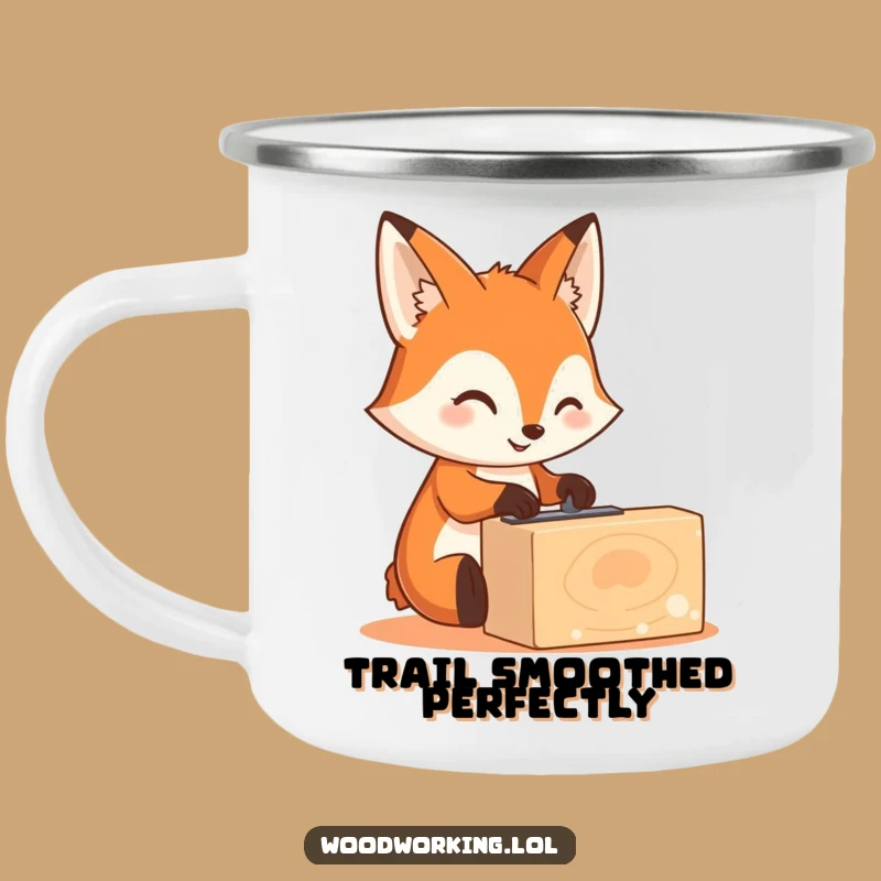 Funny Fox Sanding Camping Mug: Adventure with Crafty Woodworking Humor