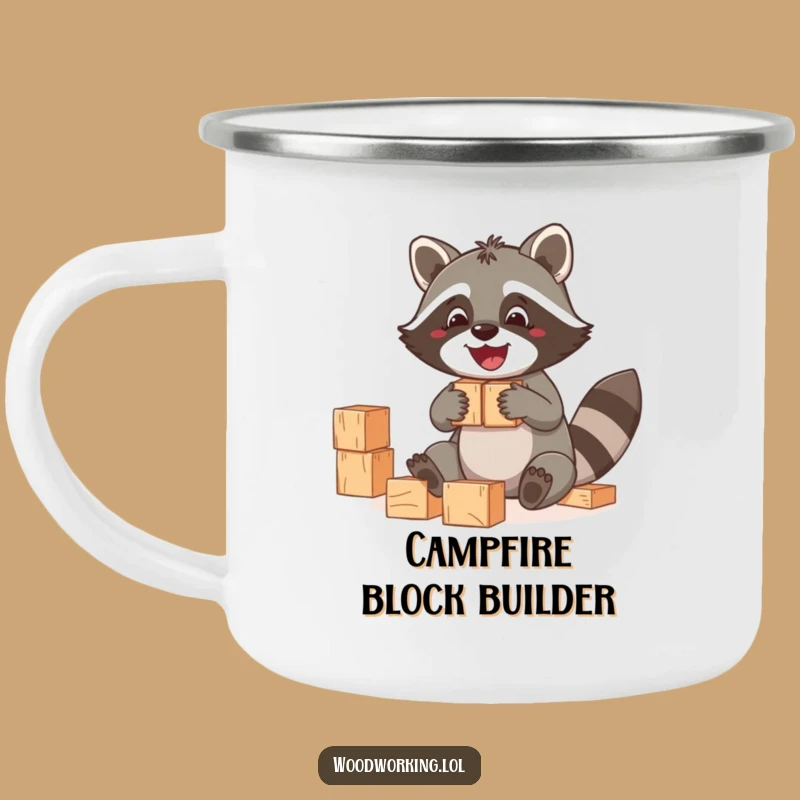 Funny Raccoon Blocks Camping Mug: Playful adventures with a builder's funny gift.