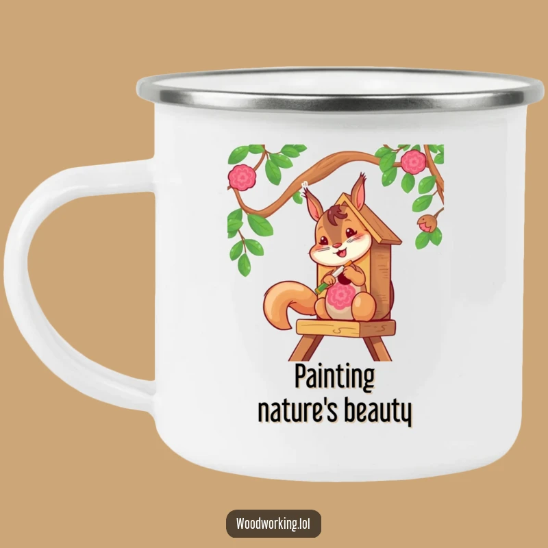 Funny Squirrel Painter Camping Mug - Cheerful Outdoor Art Gift!