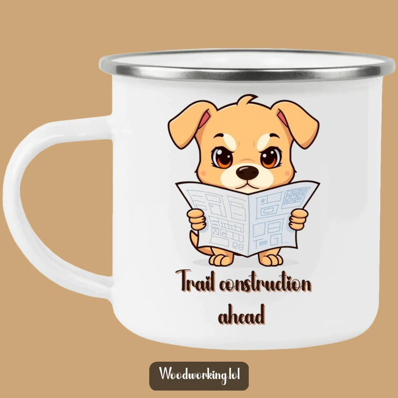 Funny Dog Blueprint Camping Mug: Adventure fuel with a determined dog's plan, a perfect funny gift.