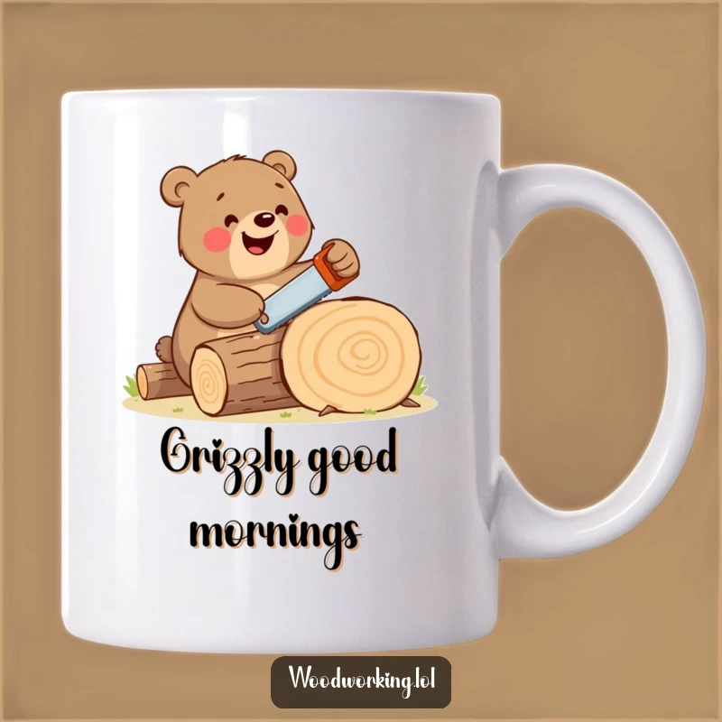 Funny Bear Woodworker Mug Happy Bear Sawing Log, Perfect Funny Gift