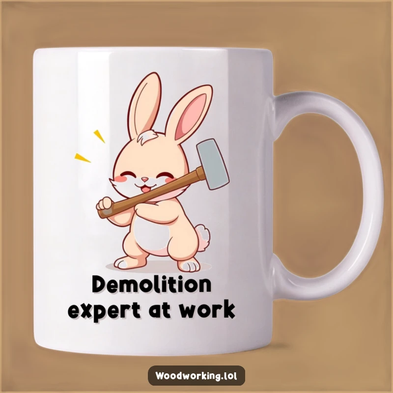 Funny Bunny Hammering Mug - Hilarious Cartoon Gift for DIY Disasters!