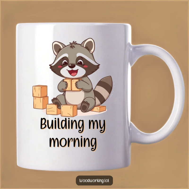 Funny Raccoon Blocks Mug: A playful builder's perfect funny gift for fun-loving adults.