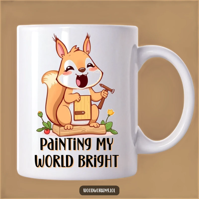 Funny Squirrel Painter Mug - Cheerful Cartoon Gift for Birdhouse Builders!