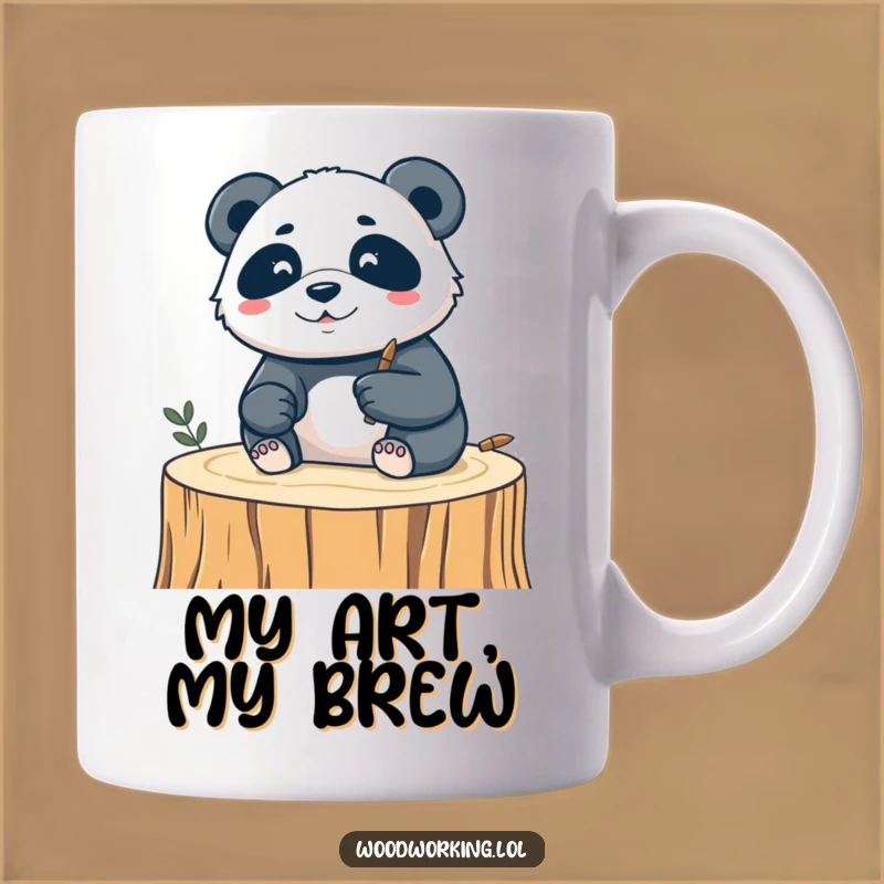 Funny Silly Panda Carving Mug - Artistic Bamboo Woody Humor Gift