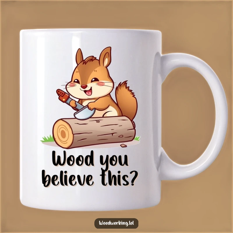 Funny Chipmunk Sawing Log Mug: A Cheerful Carpenter's Gift for Woodworking Enthusiasts