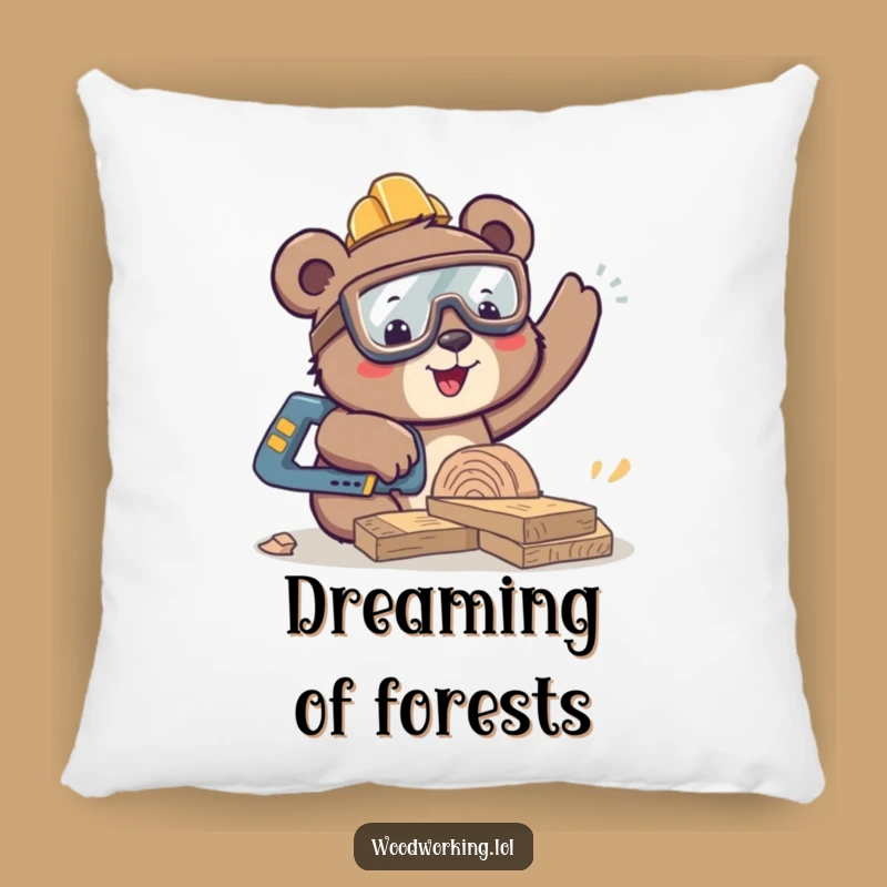 Funny Bear Sawing Pillow: Cozy Comfort with Happy Woodworking Design, Great Gift