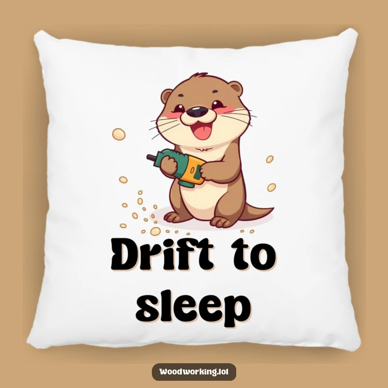 Funny Otter Drilling Sawdust Pillow: Playful Carpenter Accent for Cozy Spaces