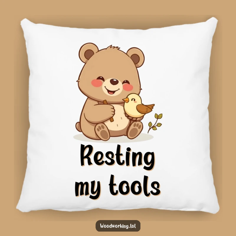 Funny Bear Woodcarving Pillow: Crafty Comfort for Your Space!