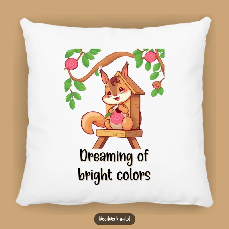 Funny Squirrel Painter Pillow - Cozy & Cheerful Home Decor Gift!