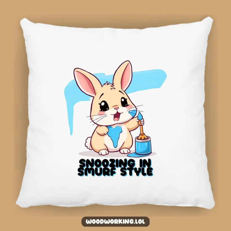Funny Rabbit Art Pillow: Cozy Comfort with a Blue Paint Surprise