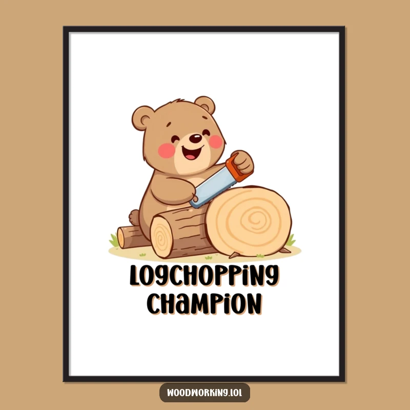 Funny Bear Woodworking Art Print Happy Bear Sawing Digital Download, Perfect Funny Gift