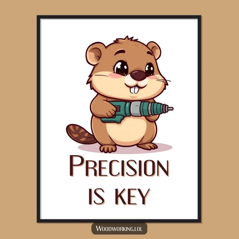 Funny Beaver Drilling Wood Digital Print: Hilarious Art for Builders