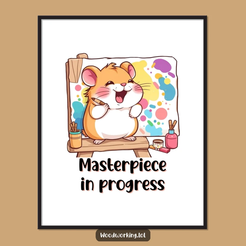Funny Hamster Artist Digital Art Print: Wall Decor with a Giggling Painter