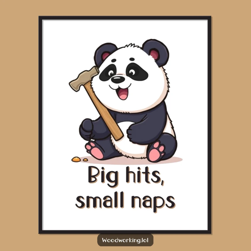 Funny Panda Carpenter Digital Art Print: Hammer Home the Fun!