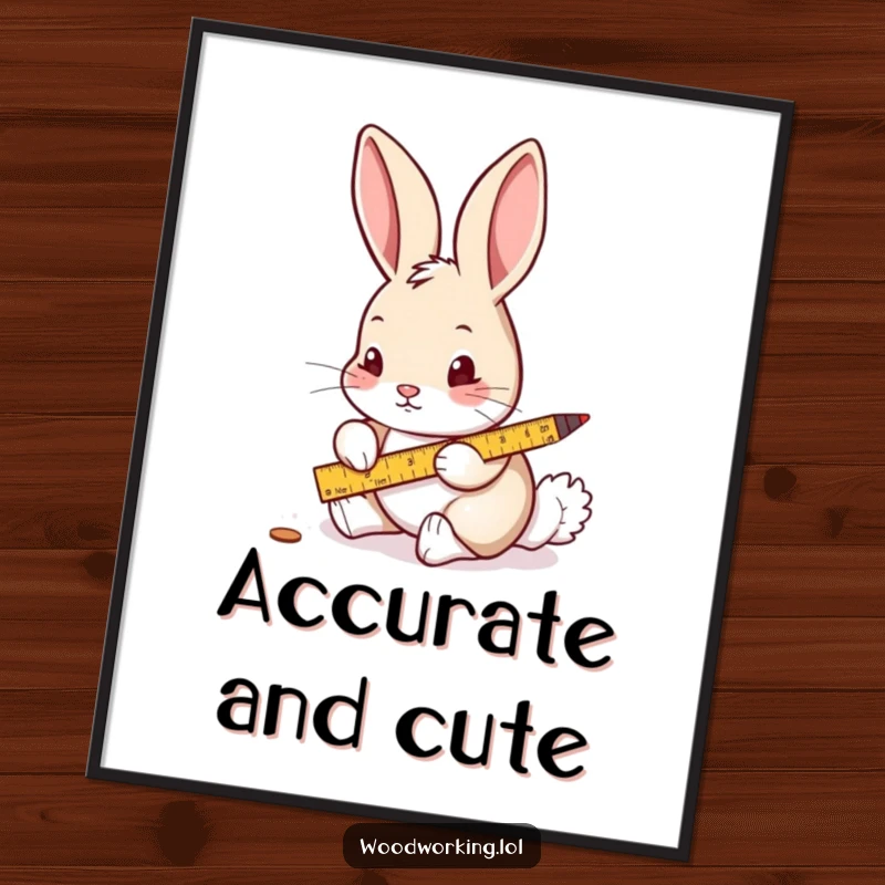 Funny digital art print showing a curious rabbit carefully measuring wood with a ruler and pencil, perfect for planners.