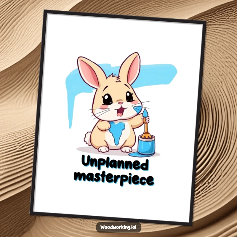 Funny rabbit digital art print of a surprised bunny covered in blue paint, ideal for humorous and art-themed home decor.