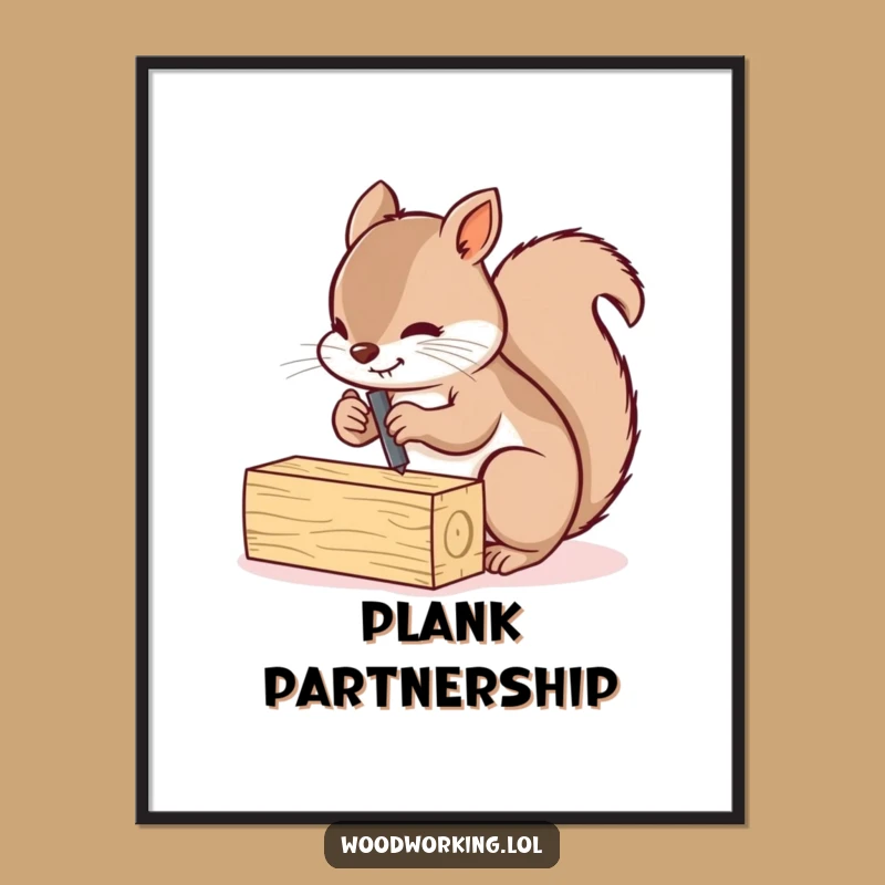Funny Squirrel Screwing Planks Digital Art: Busy Carpenter Printable for Instant Drive
