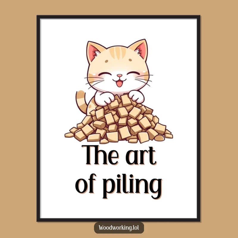 Funny Cat Wood Collector Digital Art Print: Wall Decor of a Meticulous Cat