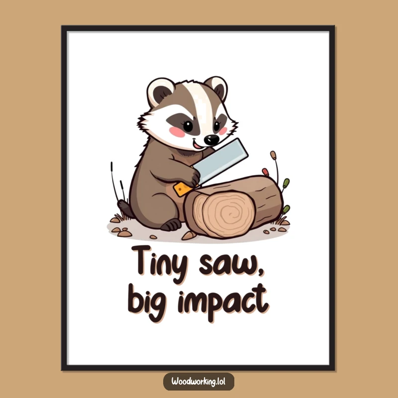 Funny Cheerful Badger Saw Digital Art - Instant Download for Woodland Decor