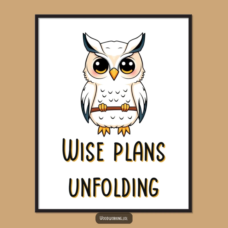 Funny Owl Architect Digital Art Print: Wall Decor of a Wise Blueprint Artist