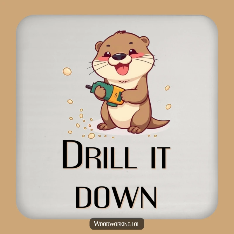 Funny Otter Drilling Sawdust Coaster: Playful Carpenter Protection for Surfaces