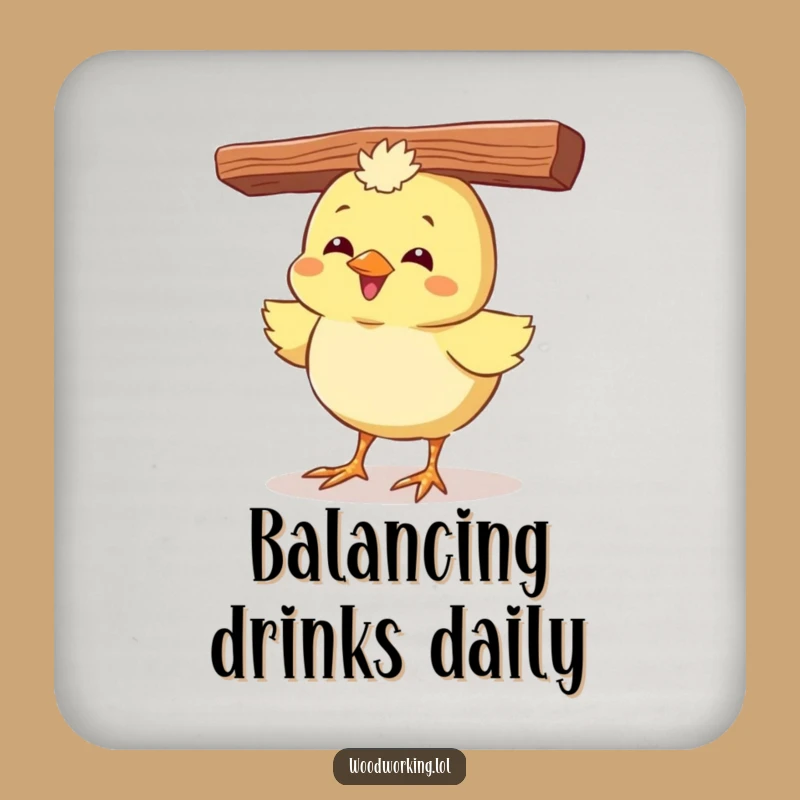 Funny Chick Drink Coaster: Giggling Bird Balances on Surfaces