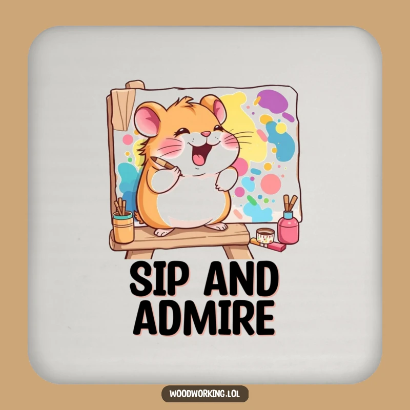 Funny Hamster Artist Drink Coaster: Protect Surfaces with Giggling Hamster Art