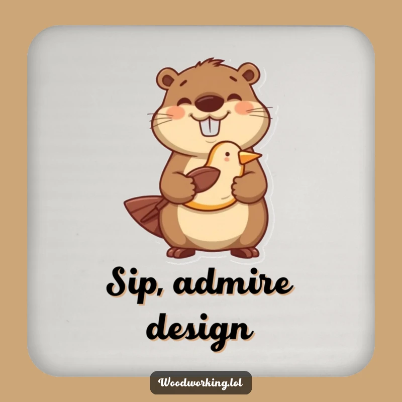 Funny Happy Beaver Carver Coaster - Protect Surfaces with Crafty Charm