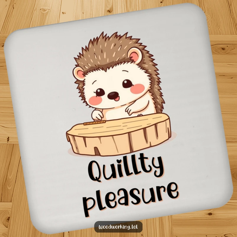 Funny coasters with a happy hedgehog measuring wood, offering humorous and precise table protection.