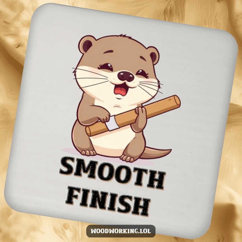 Funny otter drink coaster, giggling expression, using a chisel with dexterity, a humorous and protective addition for artists.