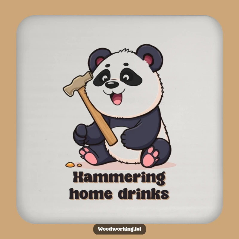Funny Panda Carpenter Drink Coaster: Protect Tables with Power!