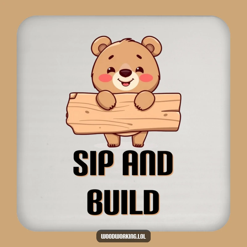 Funny Bear Carpenter Coaster: Protect surfaces with this cheerful builder, a perfect funny gift!