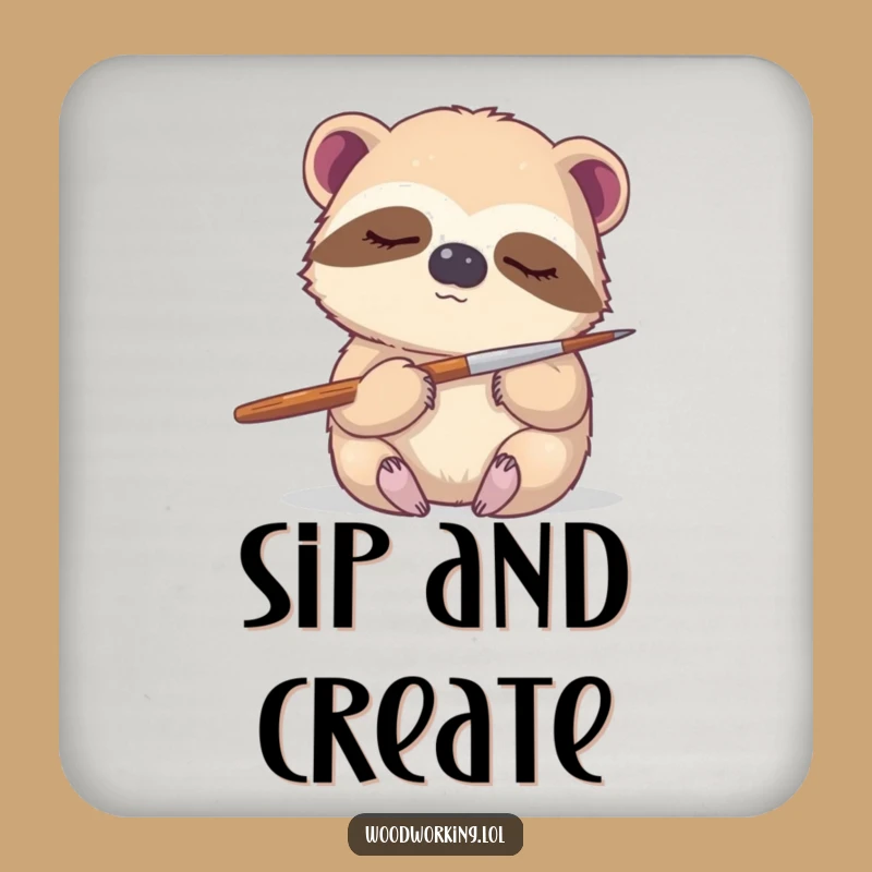 Funny Sloth Artist Coaster: Protect Surfaces with Gentle Strokes!