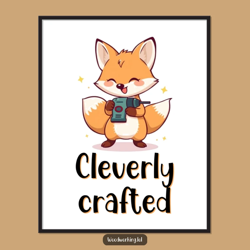 Funny Fox Poster: Energetic Builder - Humorous Wall Art