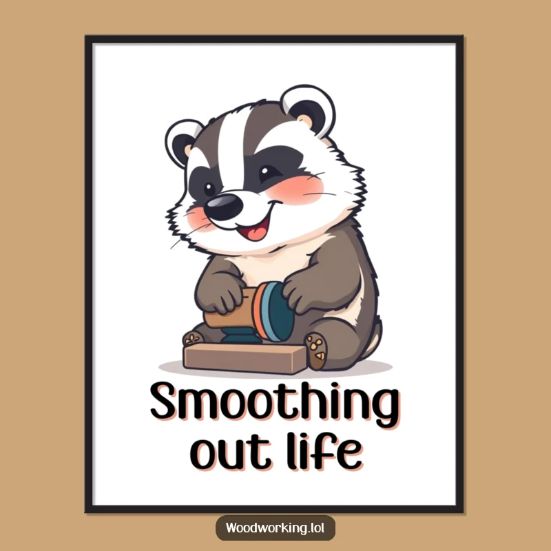 Funny Badger Sander Poster: Decorate with a happy craftsman's focused art, a perfect funny gift.