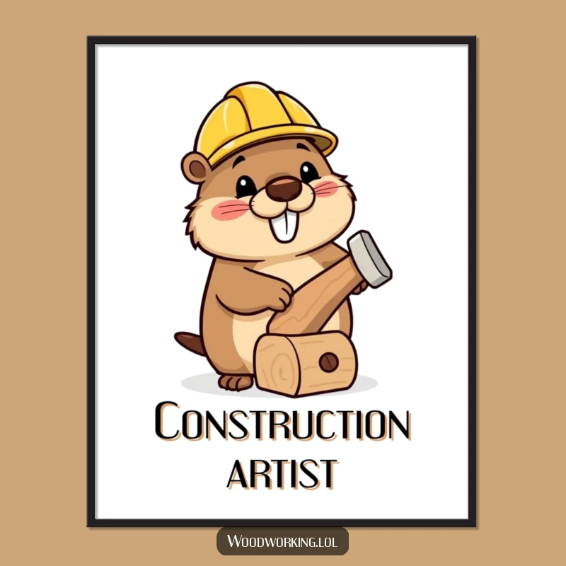 Funny Beaver Builder Poster: Wonky Toy Art for Walls, Perfect Funny Gift!