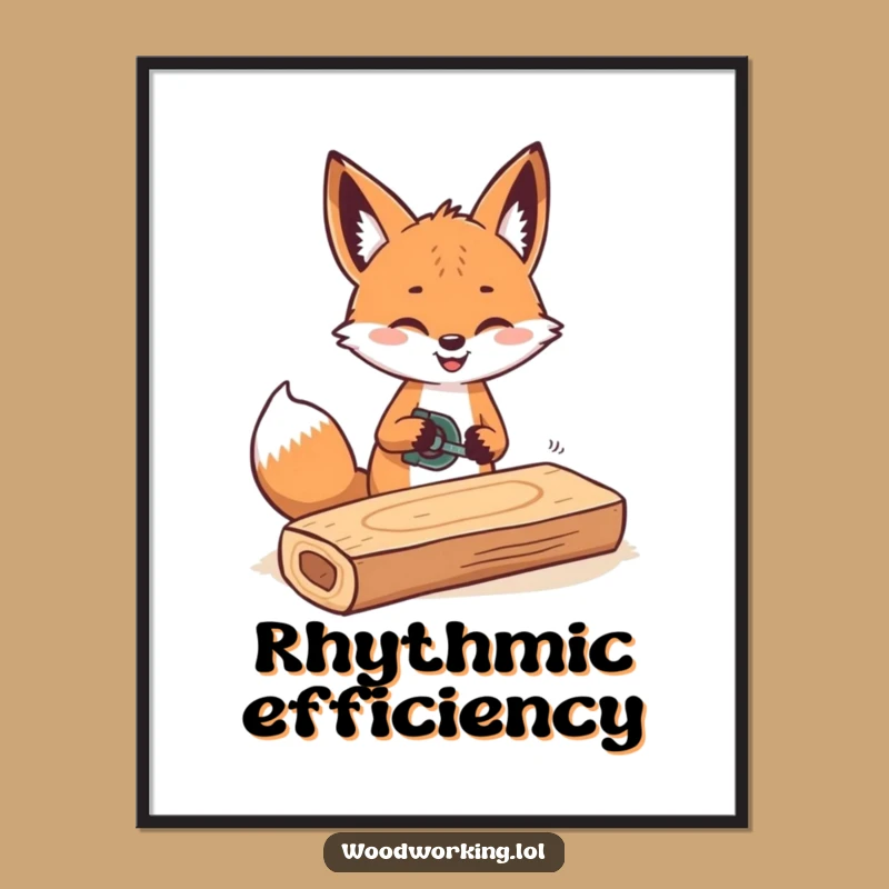 Funny Fox Sawing Wood Poster: Hilarious Art for Workshops & Homes