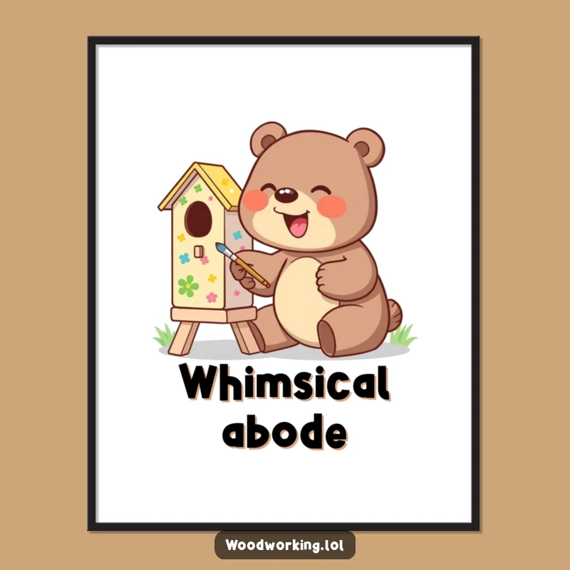 Funny Giggling Bear Birdhouse Poster - Vibrant Art for Your Walls