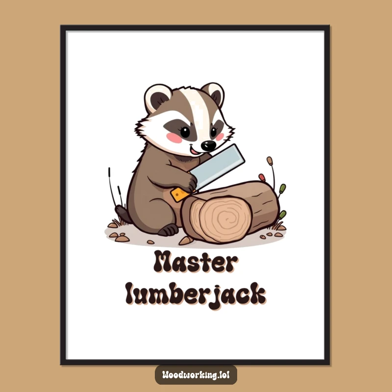 Funny Cheerful Badger Saw Poster - Charming Woodland Art