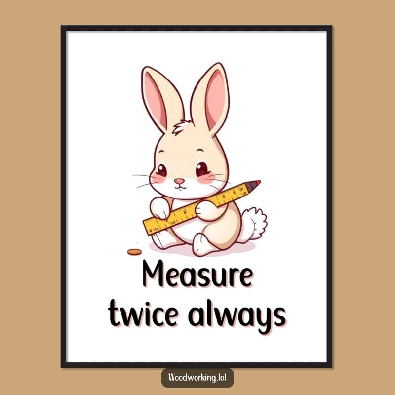 Funny Rabbit Measuring Wood Poster: Hilarious Art for Craft Rooms & Homes