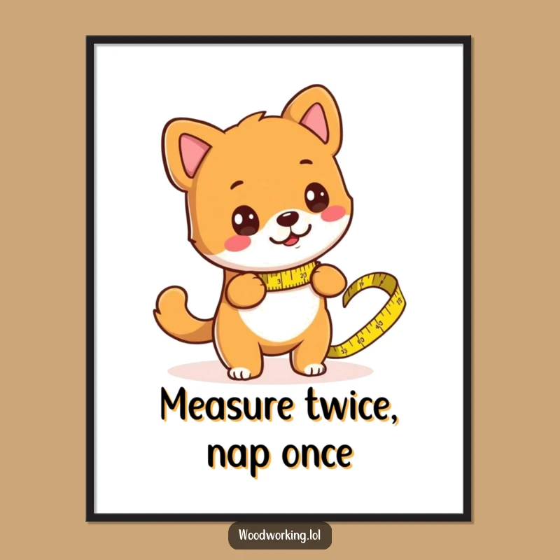Funny Dog Measuring Wood Poster - Hilarious Wall Art Gift for Handymen!